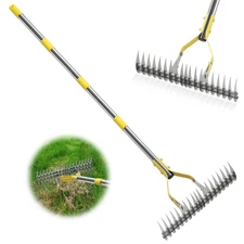 Two Sides thatch Rake 19 tines 70" long Garden tool for yard Lawn Field plant