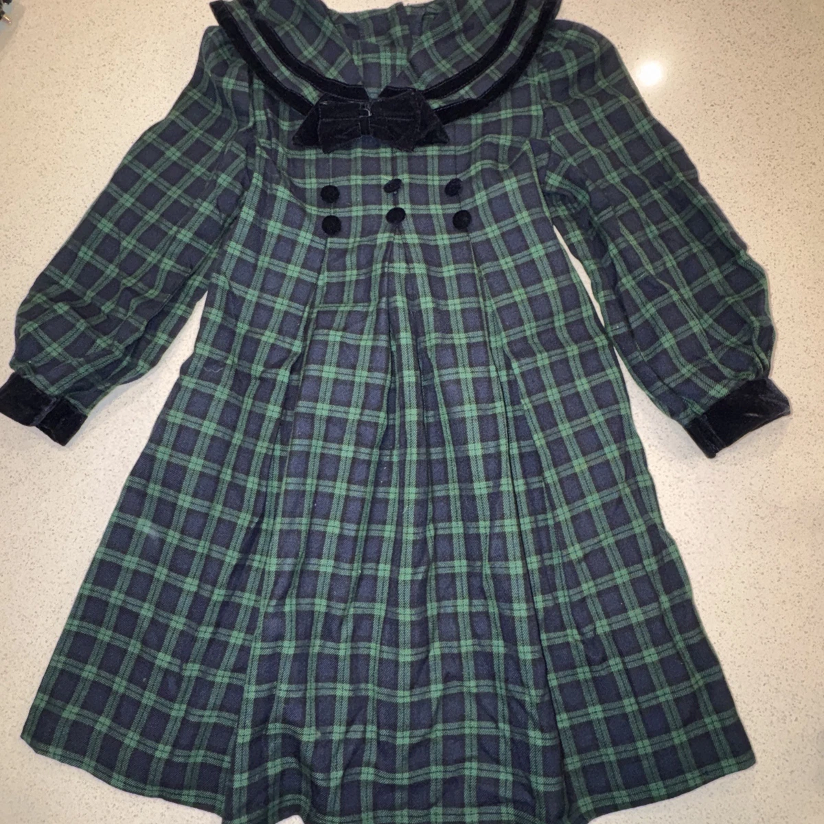 jessica ann christmas dress Jessica Ann Dress Vintage Christmas Tartan Holiday Green& Blurb Plaid Velvet A4