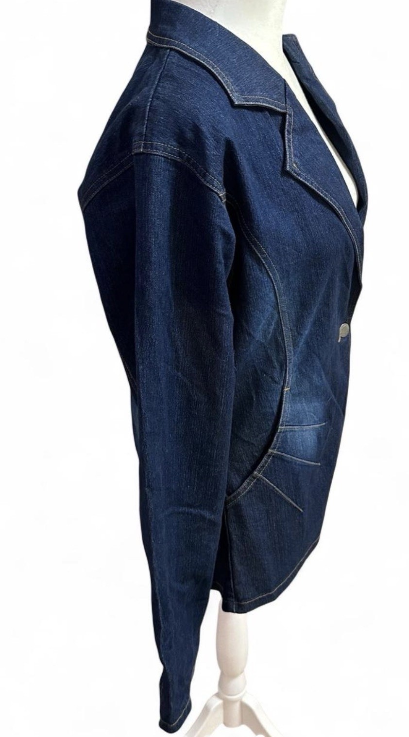 Classic Denim Blue Collared Button Basic Jacket W… - image 4