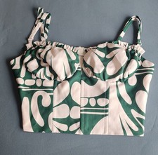 PrettyLittleThing Corset Top Womens US 14 Green White Floral Bustier Crop NWT
