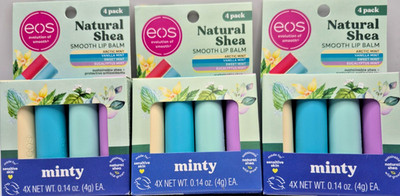 eos Natural Shea Smooth Lip Balm, Minty, Variety 4 Pack - LOT OF 3