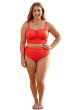 Plus Size Ribbed High Waisted Bikini Set in Sunset Red - Two Piece Ruched
