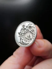 Antique silver wax seal fob with Renaissance Musketeers and nautical coat of arm