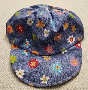 Vintage 1990's Girls Blue Floral Baseball Cap ~ Cotton Denim Multicolor ~Size 10