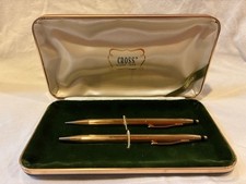 Rare Vintage Cross 14K Solid Gold Pen-Pencil Set in leather case