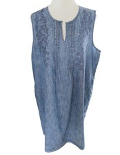 J.Jill Embroidered Chambray Sleeveless Cotton Shift Linen Blend A-Line Dress XL