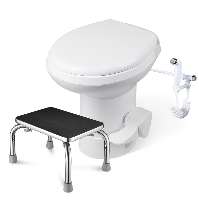 AplusChoice 20" RV Toilet Gravity Flush High w/ Bidet Spray & Steel Step Stool