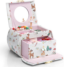 Kids Musical Jewelry Box for Girls with Drawer, Music Box with Ballerina and Sti