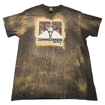 Gildan Zimmerman Bailey Bleached Graphic Tee Mens Large Bull Skull Paint Print
