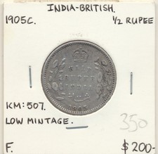 British India: 1905(c) Edward VII Silver 1/2 Rupee KM-507 Key Date 