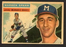 1956 Topps WARREN SPAHN Milwaukee Braves #10 EX Condition (Discolored)