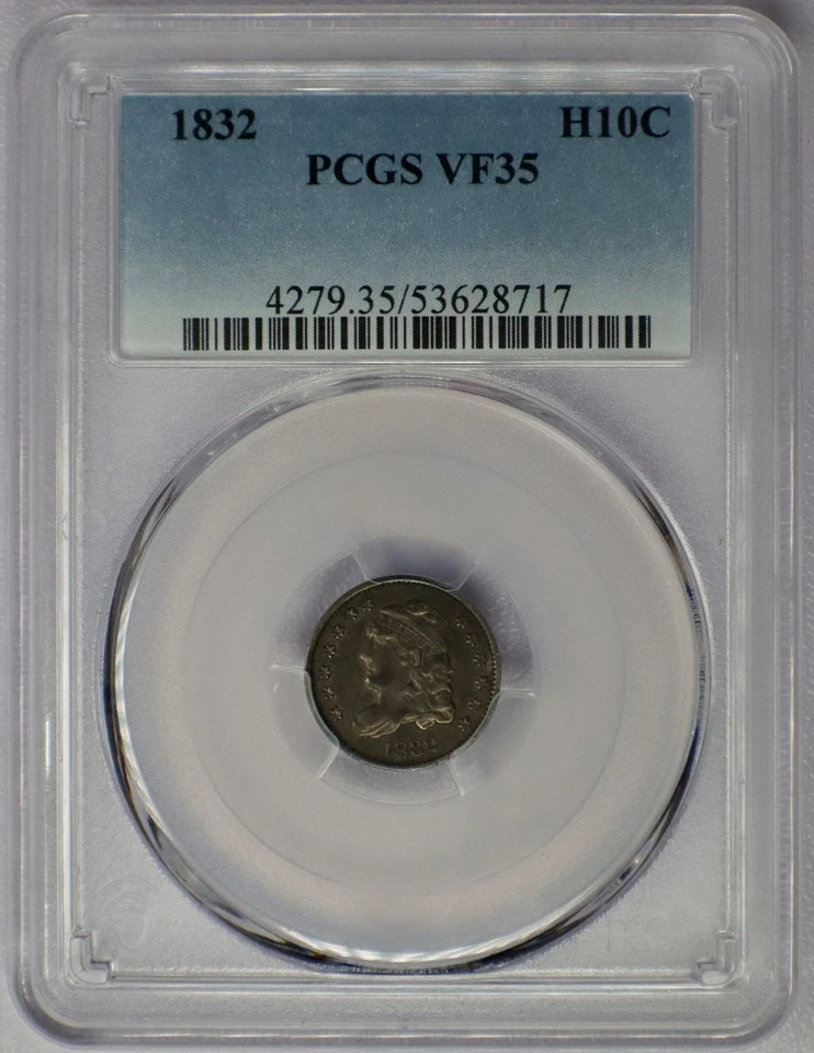 Media moneda de diez centavos busto tapado 1832 - graduación profesional en muy buen estado 35 Foto 3 de 4