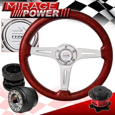 Sparkle Red Steering Wheel + Red Quick Release + Hub Extender For 90-93 Accord