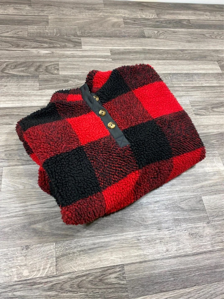 Chaqueta polar AMERICAN EAGLE con botones delanteros negra/roja a cuadros para mujer talla XS Foto 4 de 4