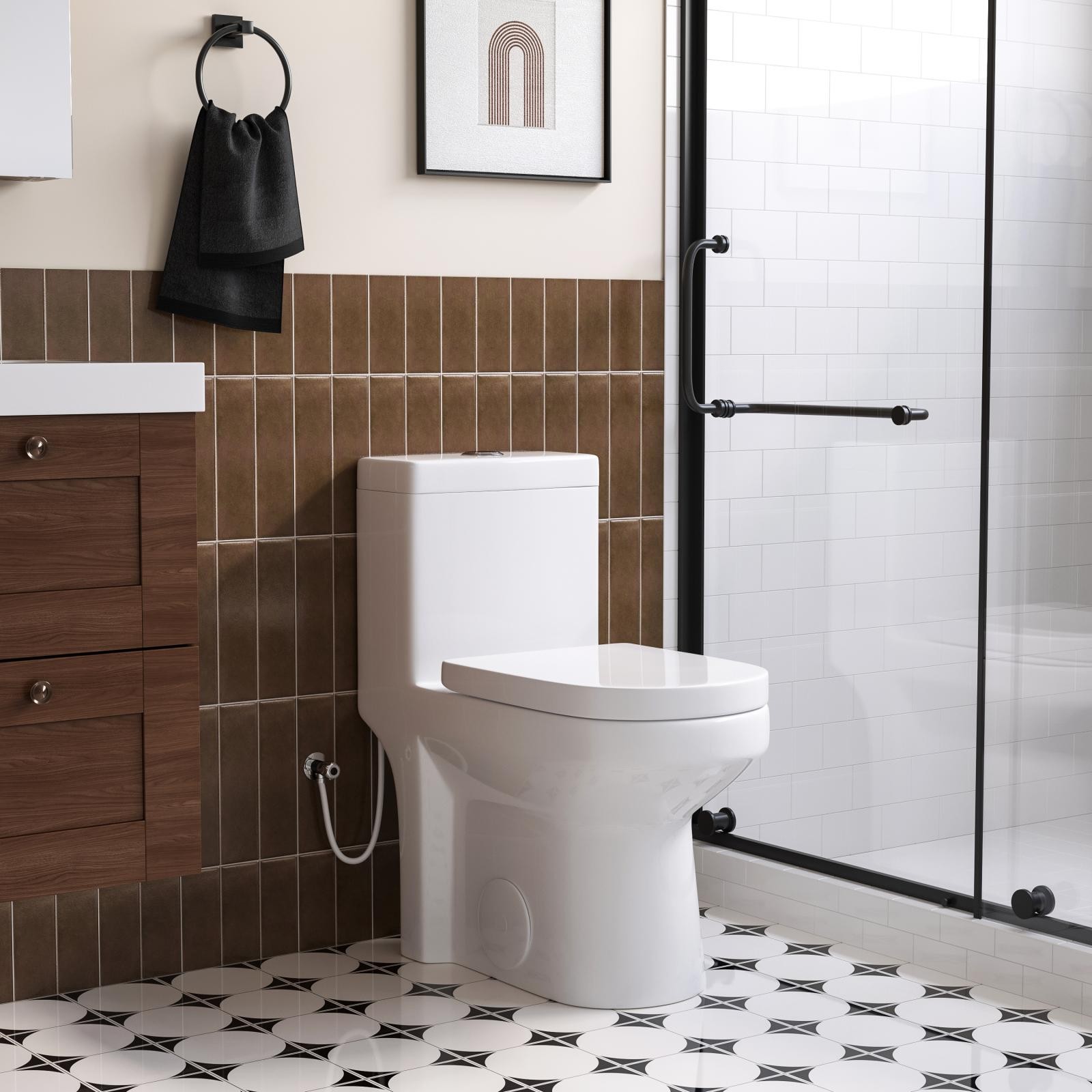 HOROW Small One Piece Toilet 0.8/1.28 GPF Dual Flush W/ UF S