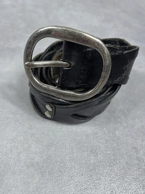 Ceinture cuir tressée noir vintage Y2K rivets 85cm - Photo 1/4