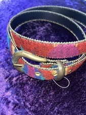 Vtg Belt 90s Sz XL 37-41 Inch Colorblock Tapestry Southwestern Boho Beaded Edge