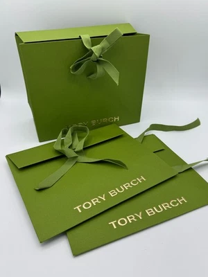 NEW Tory Burch Green Triangle Gift Bag w/ Ribbon Closure Small 8" x 6.5" x 3.5"