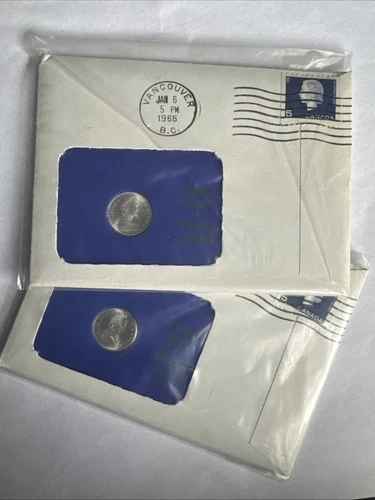 Two Silver Coins 2.33 Grams Each 80% Fine Canada 1966 10 Cents First Day Issue