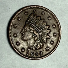 1863 Civil War Token. Indian Head / Not One Cent. CWT. #ud1