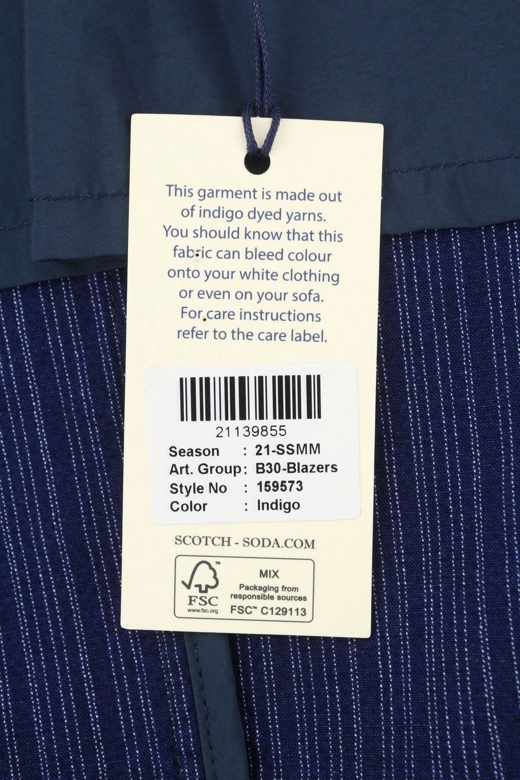 SCOTCH & SODA Men Blazer M Navy Blue Cotton Single Breasted Notched Lapels DDP - product detail image 9