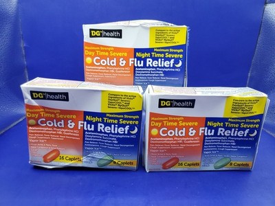 3 Packs DG HEALTH DAYTIME NIGHTIME SEVERE COLD FLU 24ct Caplets EXP 05/27