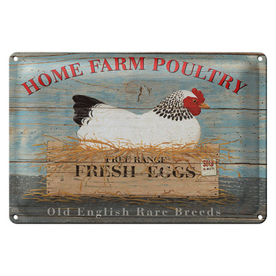 Blechschild Spruch 18x12cm Home farm poultry fresh eggs
