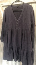 Madewell Gauze Dress Blue Navy Short Tiered L/S Pullover Loose Tunic Size 8 (M)