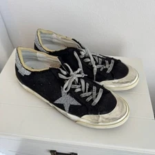 Golden Goose Super-Star Penstar LAB Black Canvas Sneakers Mens 46 Crystal Star