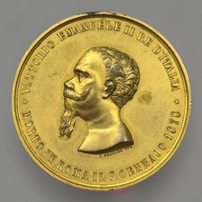 MEDAGLIA 1878 VITTORIO EMANUELE II AUSPICIO REGNO UMBERTO MOLTO RARA RRR DORATA