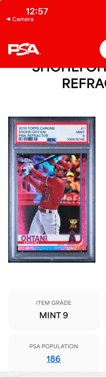 Shohei Ohtani 2019 Topps Chrome Pink Refractor #1 Angels/Dodgers ROOKIE CUP PSA9