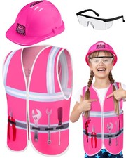 Kids Construction Worker Costume Set Hard Hat Vest Goggles Dress Up Outfit