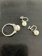 Mikimoto 14k White Gold Ring / Earrings. Ring...