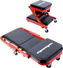 Adjustable Rolling Mechanic Creeper 2-in-1 Z Seat with 480lbs Capacity