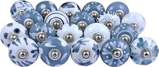20 Knobs Grey White Cream Hand Painted Ceramic Knobs Cabinet Drawer Pull Pulls