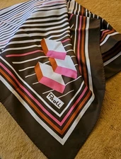Paoli Vintage Rayon Scarf Geometric MCM 60s 70s Pink Brown Orange White 26.5"