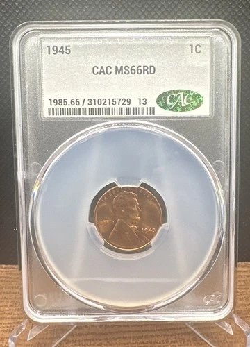 1945 Lincoln Wheat Penny – CAC Certified MS66 RD – Stunning Red Gem!
