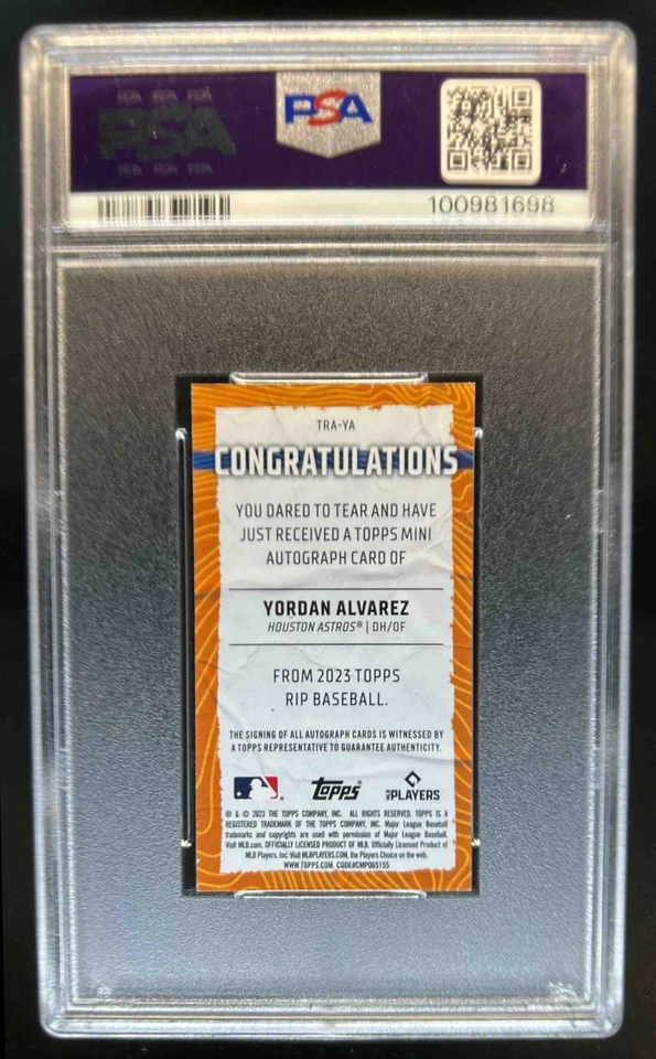 2023 Topps Rip Yordan Alvarez Mini Auto Orange #24/25 PSA 9 - Image 2 of 2