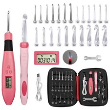 24 Size Light Up Crochet Hook Set with Row Stitch Counter, 2mm-14mm Recharg...