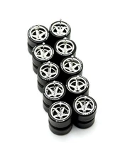 5x Chrome Advan V2 13/13mm DEEP DISH Wheels Rubber Tires for 1/64 07 Silverados