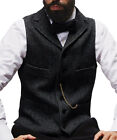 <!--F#f_0-->Business Mens Vests Tweed Waistcoat Herringbone Vintage Notch Coffee For Wedding<!--F/-->