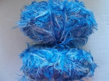 Mill End Assortment Fashion Plus eyelash yarn, blue/white, lot of 2