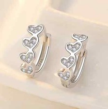 Women Girl 925 Sterling Silver Heart CZ Huggie Hoop Piercing Earrings 12mm