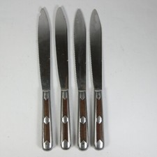 S853 SERVICE 4 TABLE KNIVES MEAT ART DECO FRENCH METAL WOOD VINTAGE