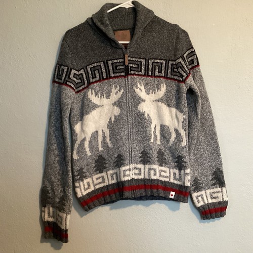 Canadiana Youth Size XL Full Zip Knit Sweater Cardigan Long Sleeve Wool Blend - Picture 8 of 12