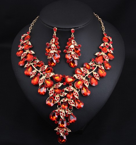 Fashion Flower Women Statement Necklace Earring Crystal Jewelry Set Bridal Gifts - 第 14/661 張圖片