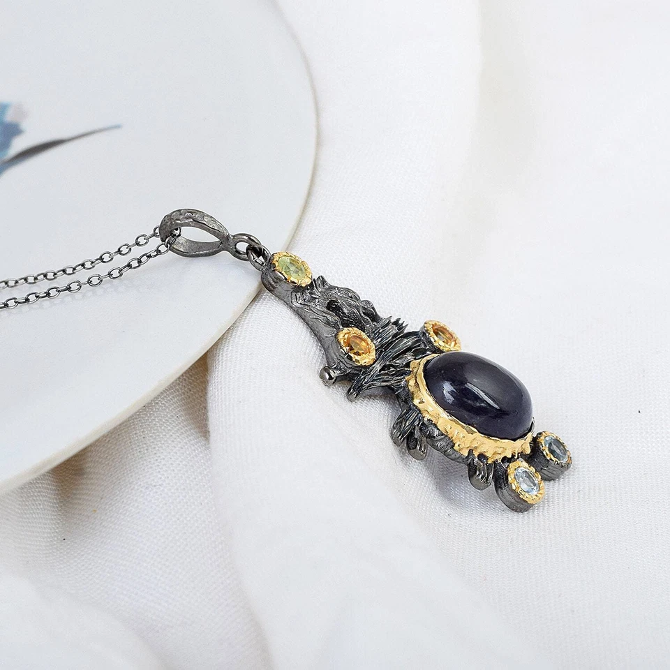 925 Citrin Silber Anhänger Topas Amethyst Peridot Edelstein Sterling Blau - Bild 3 von 4