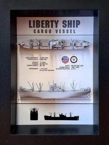 Liberty Ship Shadow Display Box, WW2, 6" x 8", Black