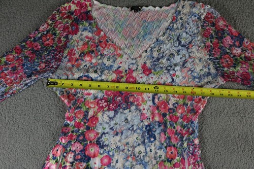 Komarov Dress Large Floral Print Cocktail Midi Pleated V Neck Ruffle - Picture 7 of 8