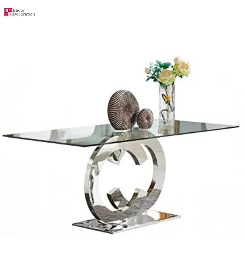 Design Tavolo da Pranzo Italy Acciaio Inox Vetro Sala Cucina 200x100 CM - Immagine 2 di 3